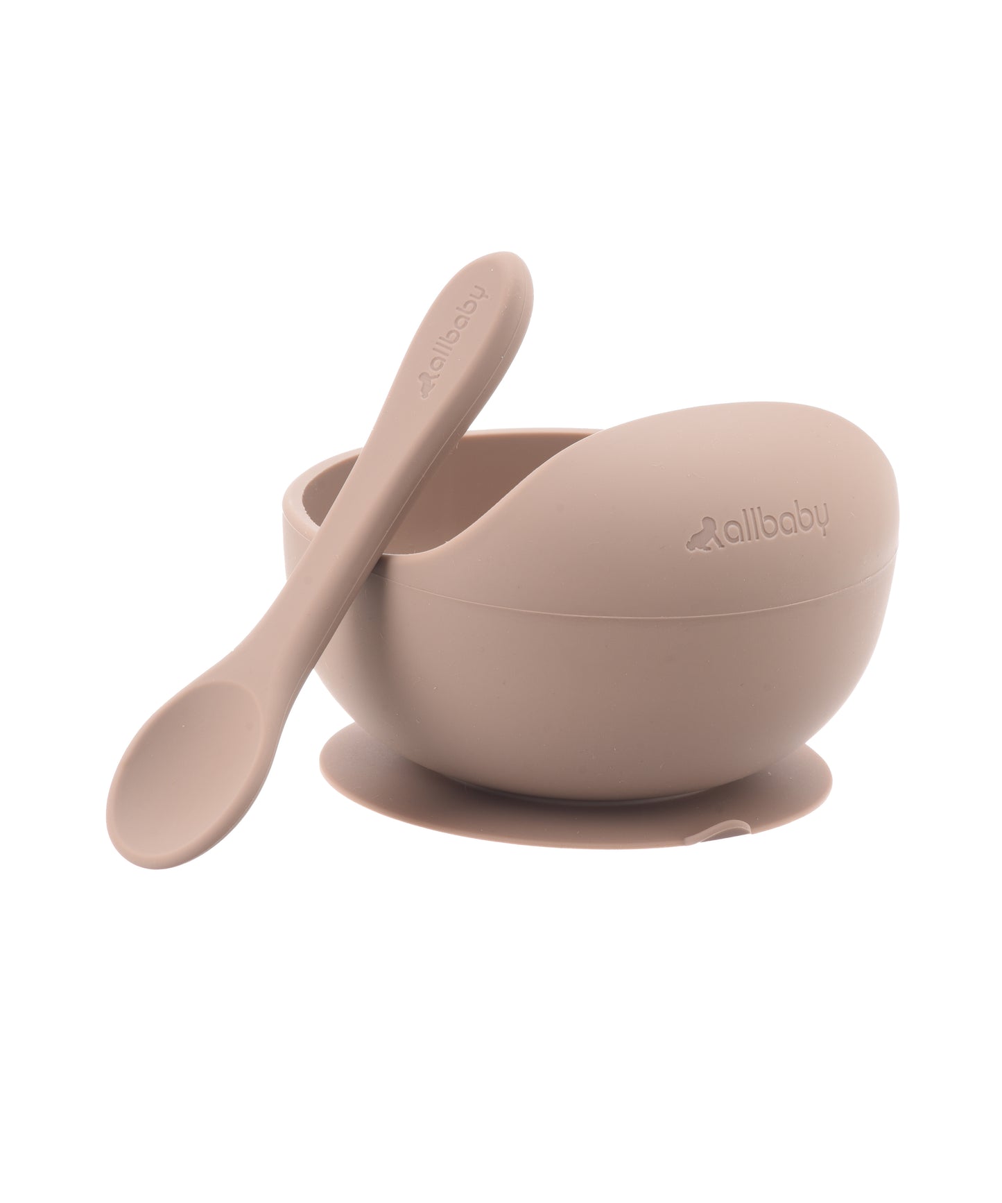 Silicone Baby Suction Bowl + Spoon Set - Warm Taupe