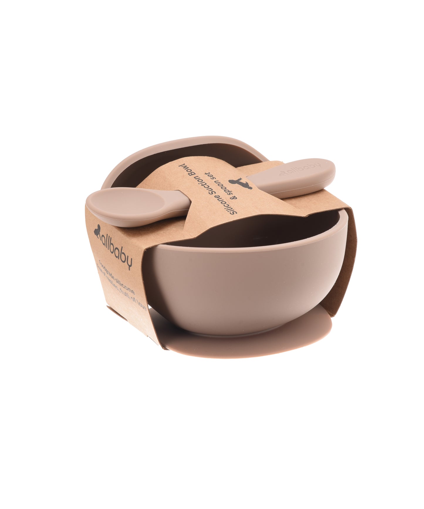 Silicone Baby Suction Bowl + Spoon Set - Warm Taupe