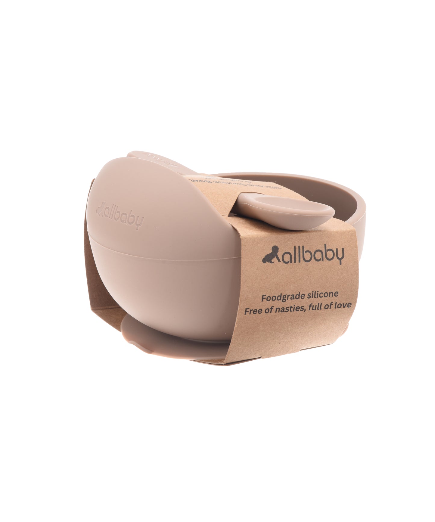 Silicone Baby Suction Bowl + Spoon Set - Warm Taupe