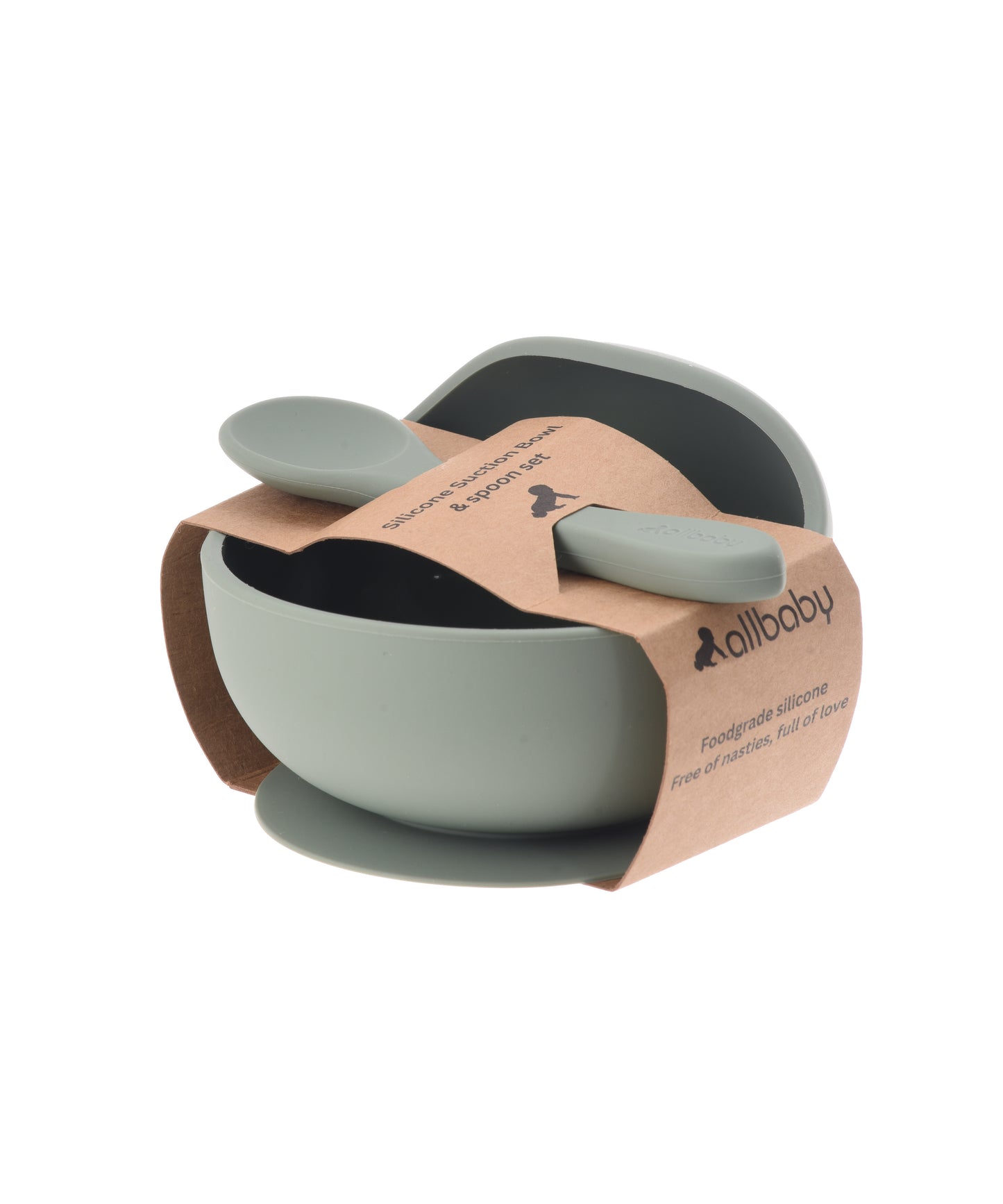 Silicone Baby Suction Bowl + Spoon Set - Sage Green