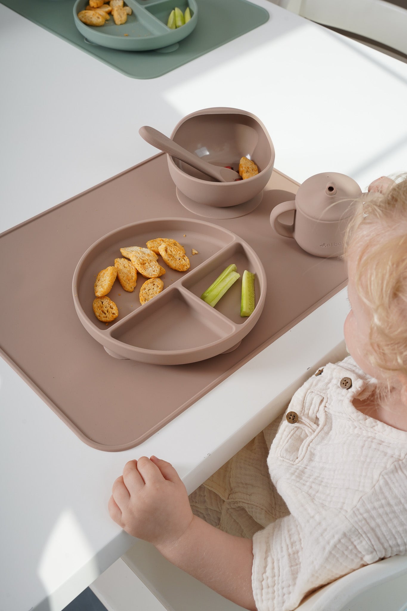 Silicone Baby Suction Bowl + Spoon Set - Warm Taupe