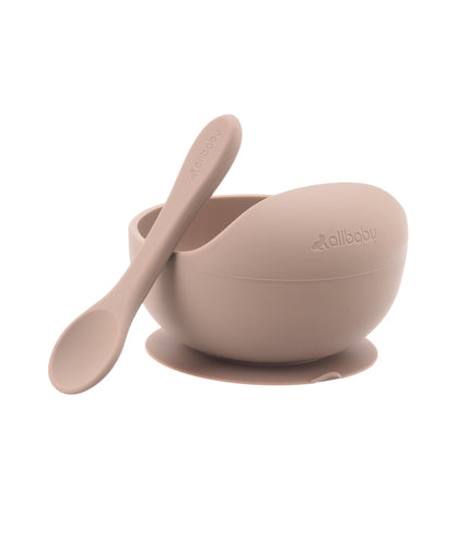 Silicone Baby Suction Bowl + Spoon Set - Warm Taupe