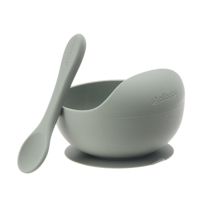 Silicone Baby Suction Bowl + Spoon Set - Sage Green